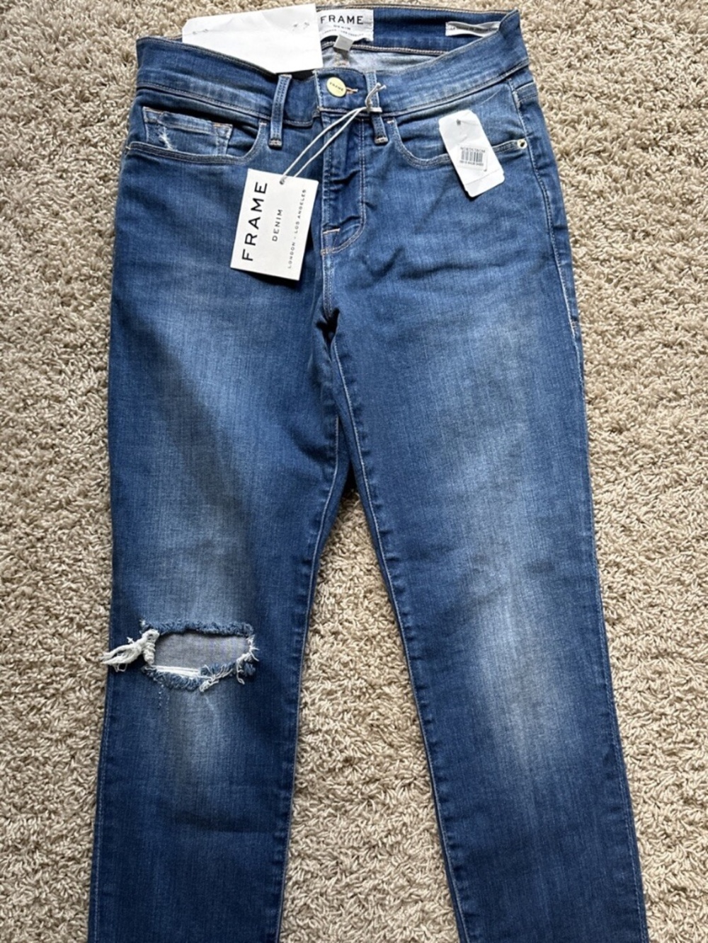FRAME Le Raw Edge Ripped Crop Skinny Jeans In Washington Square Sz 26 New